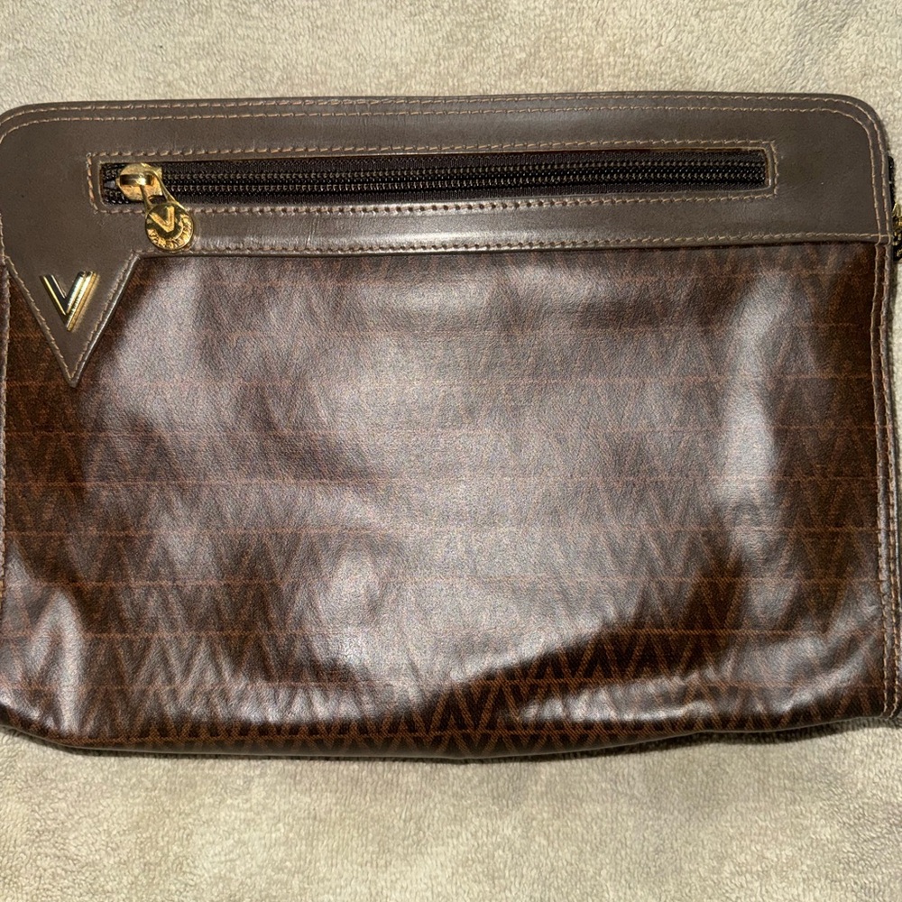 Mario Valentino Brown Monogram Leather Clutch EUC